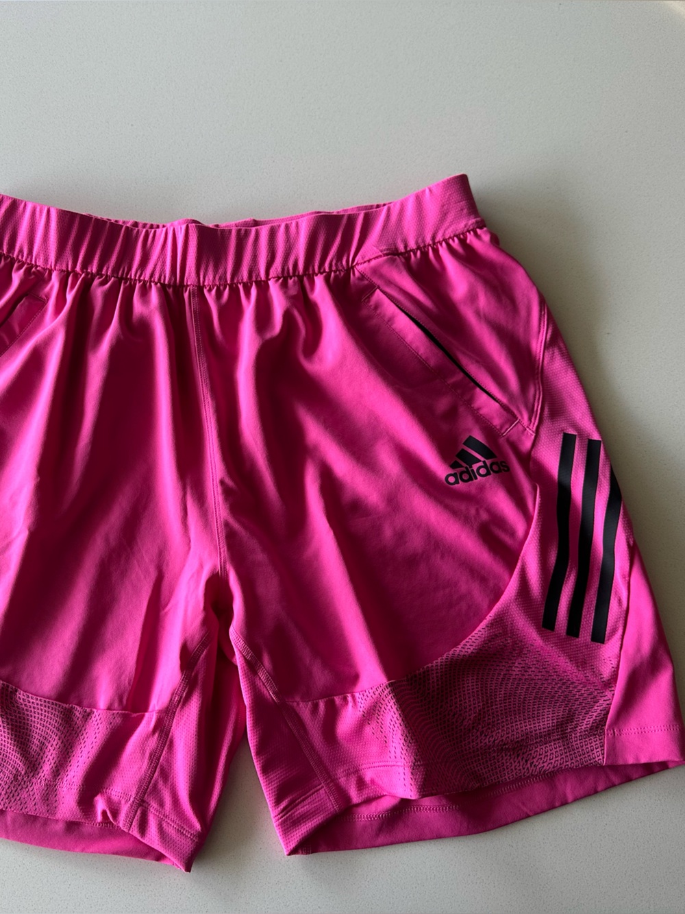 adidas Women’s Bright Pink Athletic Shorts with Black Stripes